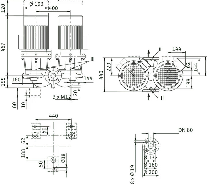 WILO Einstufigen Trockenläufer-KreiselpumpeCronoTwin-DL 80/160-1,5/4 Art. 2120964