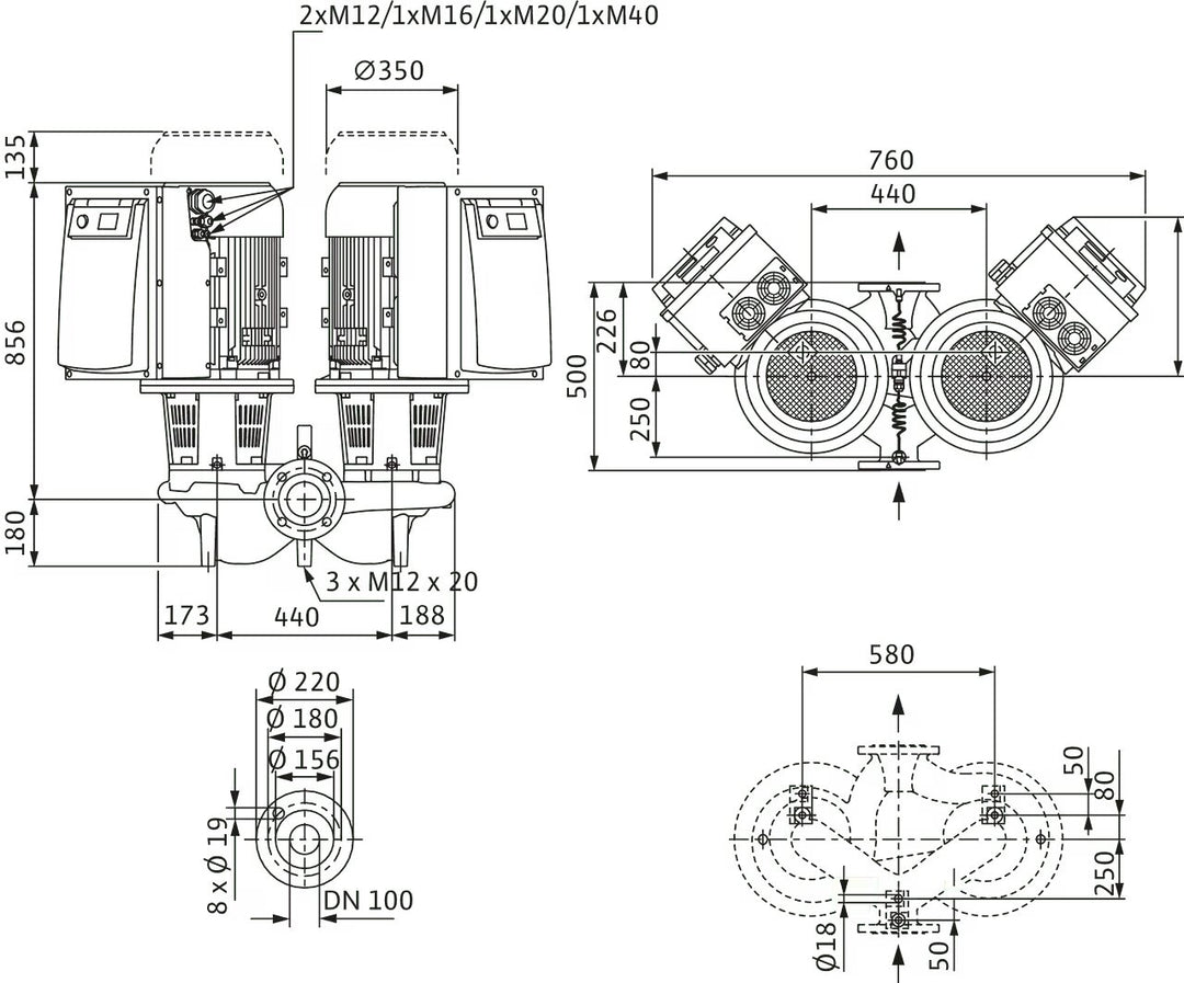 WILO Trockenläufer-Doppelpumpe DL-E 100/165-22/2 Art. 2153820