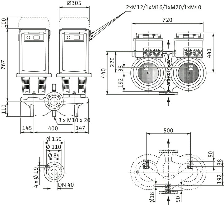 WILO Trockenläufer-Doppelpumpe DL-E 40/220-11/2-S1 Art 2171063