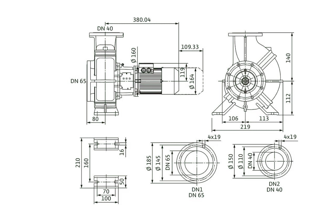 WILO Einstufige Trockenläufer-Kreiselpumpe Atmos GIGA-B 40/95-0,25/4 Art. 9126714