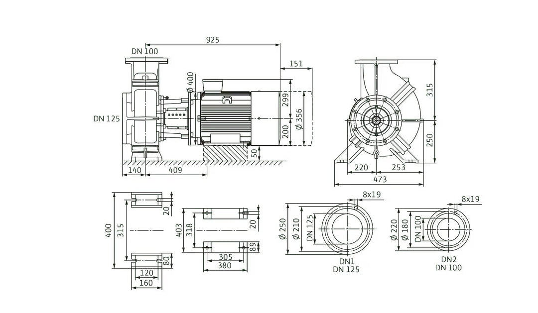 WILO Einstufige Trockenläufer-Kreiselpumpe Atmos GIGA-B 100/315-30/4 Art. 2213939