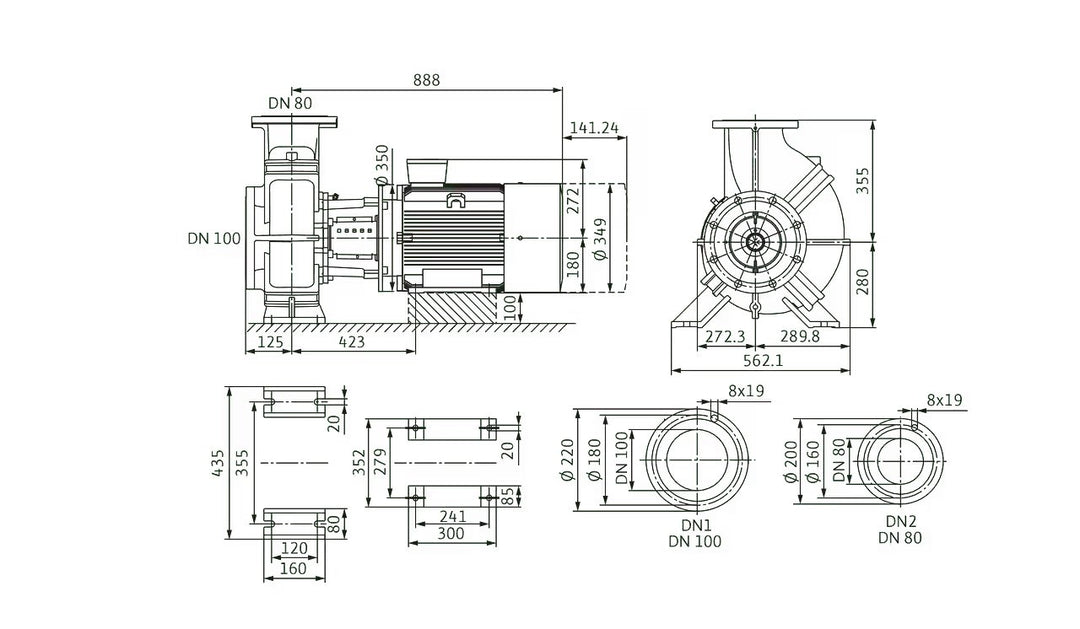 WILO Einstufige Trockenläufer-Kreiselpumpe Atmos GIGA-B 80/370-18,5/4 Art. 2160884