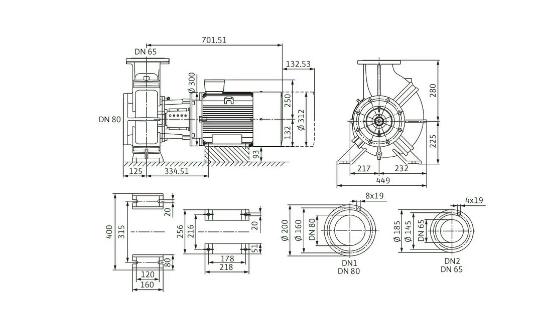 WILO Einstufige Trockenläufer-Kreiselpumpe Atmos GIGA-B 65/295-7,5/4 Art. 2157063