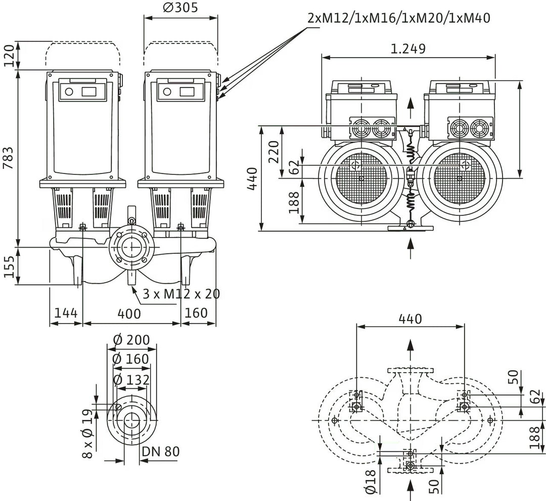 WILO Trockenläufer-Doppelpumpe DL-E 80/160-11/2-R1-S1 Art 2171109