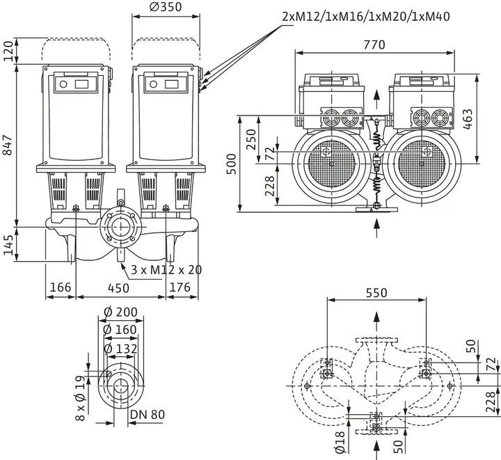 WILO Trockenläufer-Doppelpumpe DL-E 80/190-18,5/2-R1-S1 Art 2171111