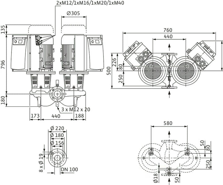 WILO Trockenläufer-Doppelpumpe DL-E 100/145-11/2-R1-S1 Art 2171113