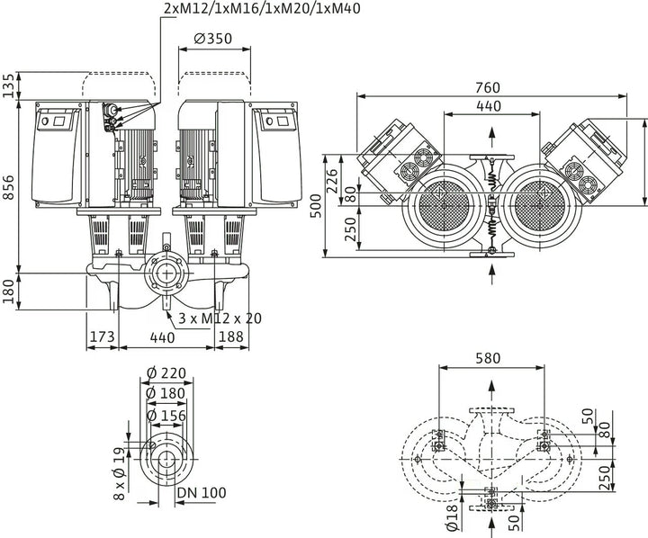WILO Trockenläufer-Doppelpumpe DL-E 100/160-18,5/2-R1-S1-IE4 Art  2171115