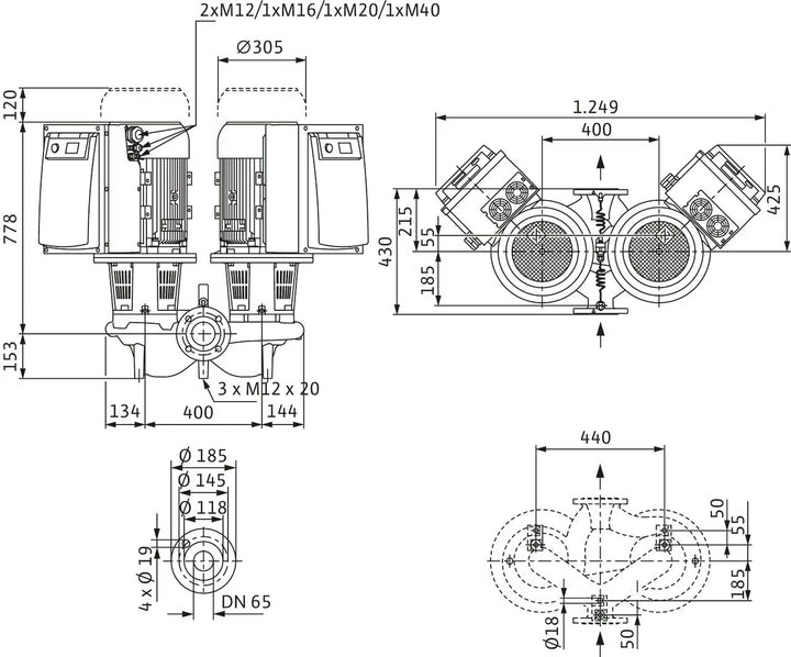 WILO Trockenläufer-Doppelpumpe DL-E 65/170-11/2-R1-S1 Art 2171103