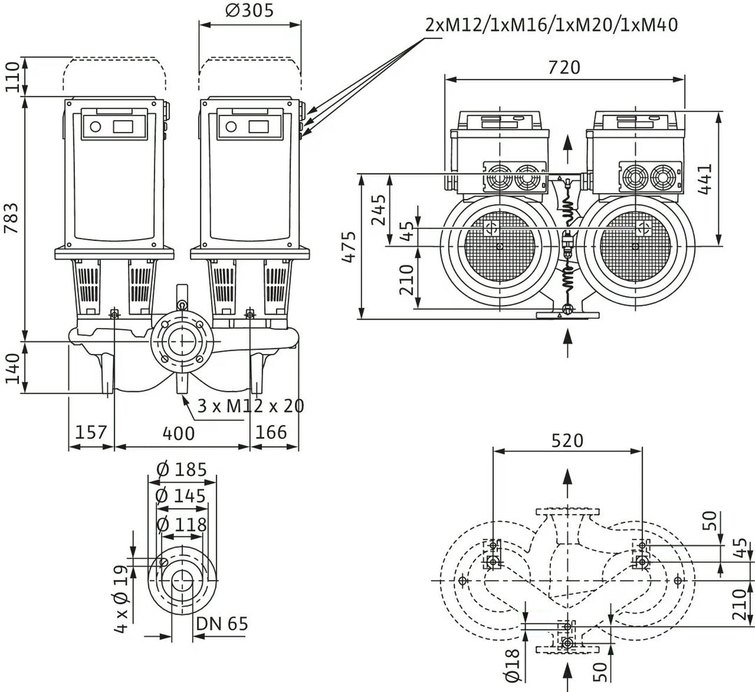 WILO Trockenläufer-Doppelpumpe DL-E 65/200-15/2-R1-S1 Art 2171104