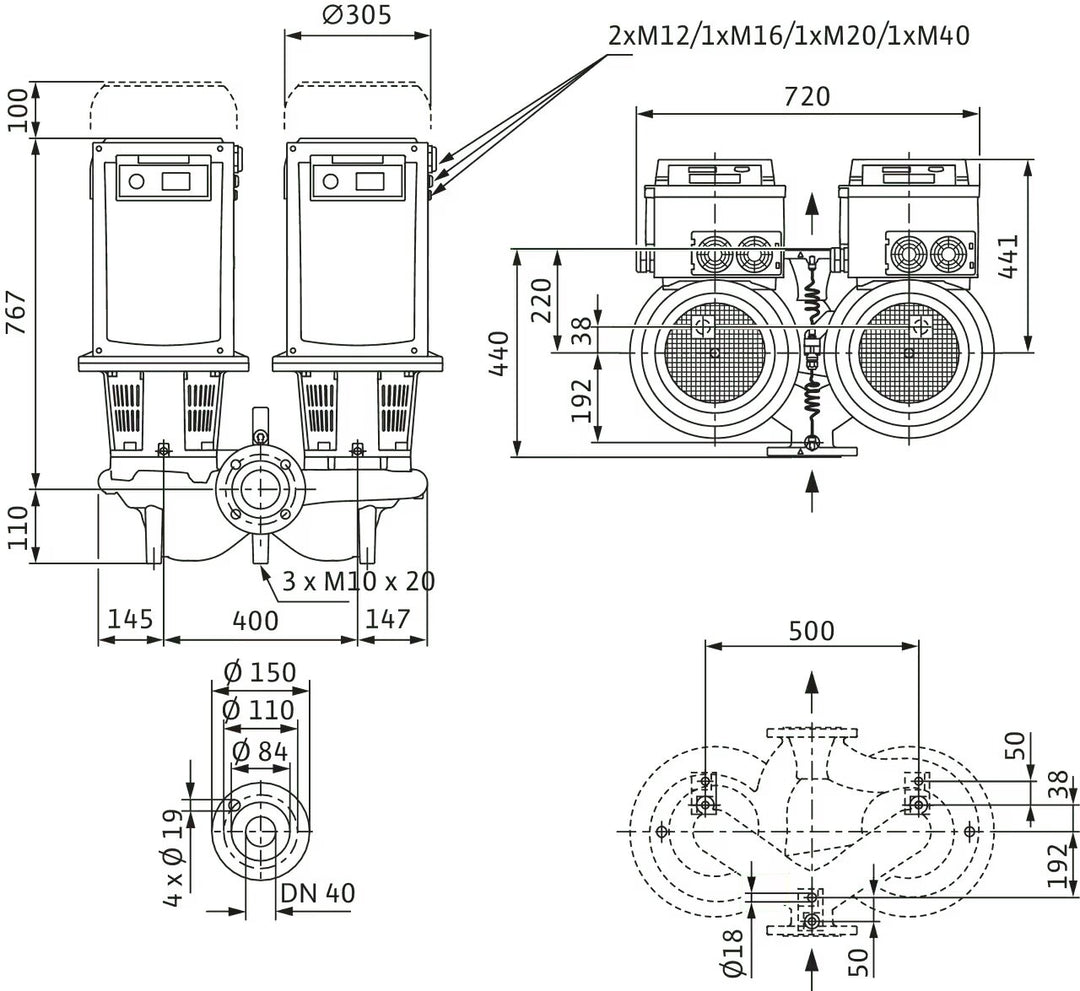 WILO Trockenläufer-Doppelpumpe DL-E 40/220-11/2-R1-S1 Art 2171095
