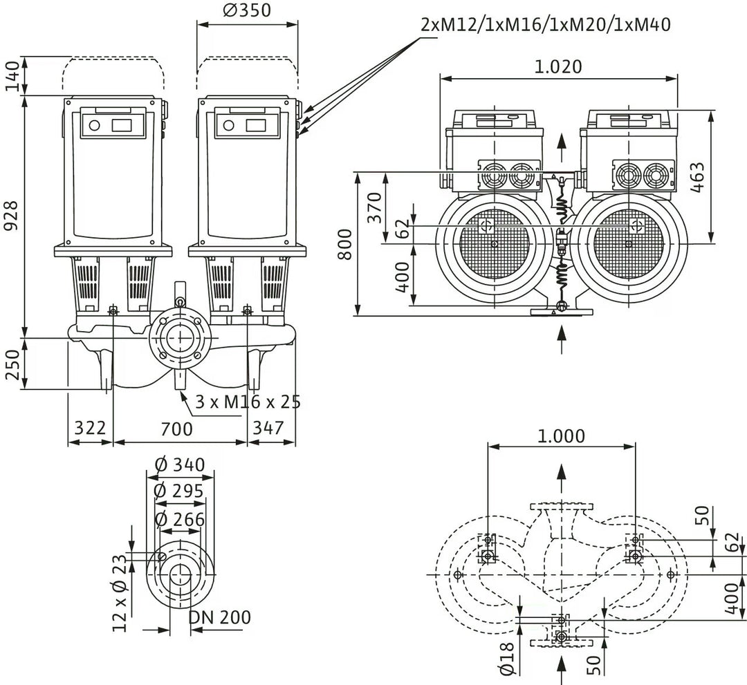 WILO Trockenläufer-Doppelpumpe DL-E 200/240-15/4-S1 Art 2171058