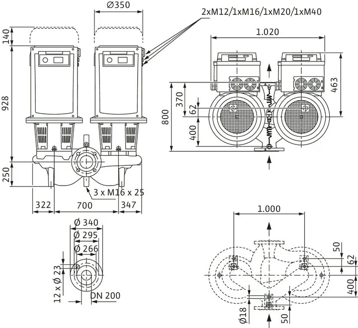 WILO Trockenläufer-Doppelpumpe DL-E 200/240-15/4-S1 Art 2171058