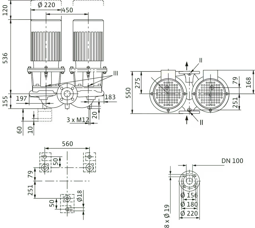 WILO Einstufigen Trockenläufer-Kreiselpumpe CronoTwin-DL 100/200-3/4 Art. 2120973