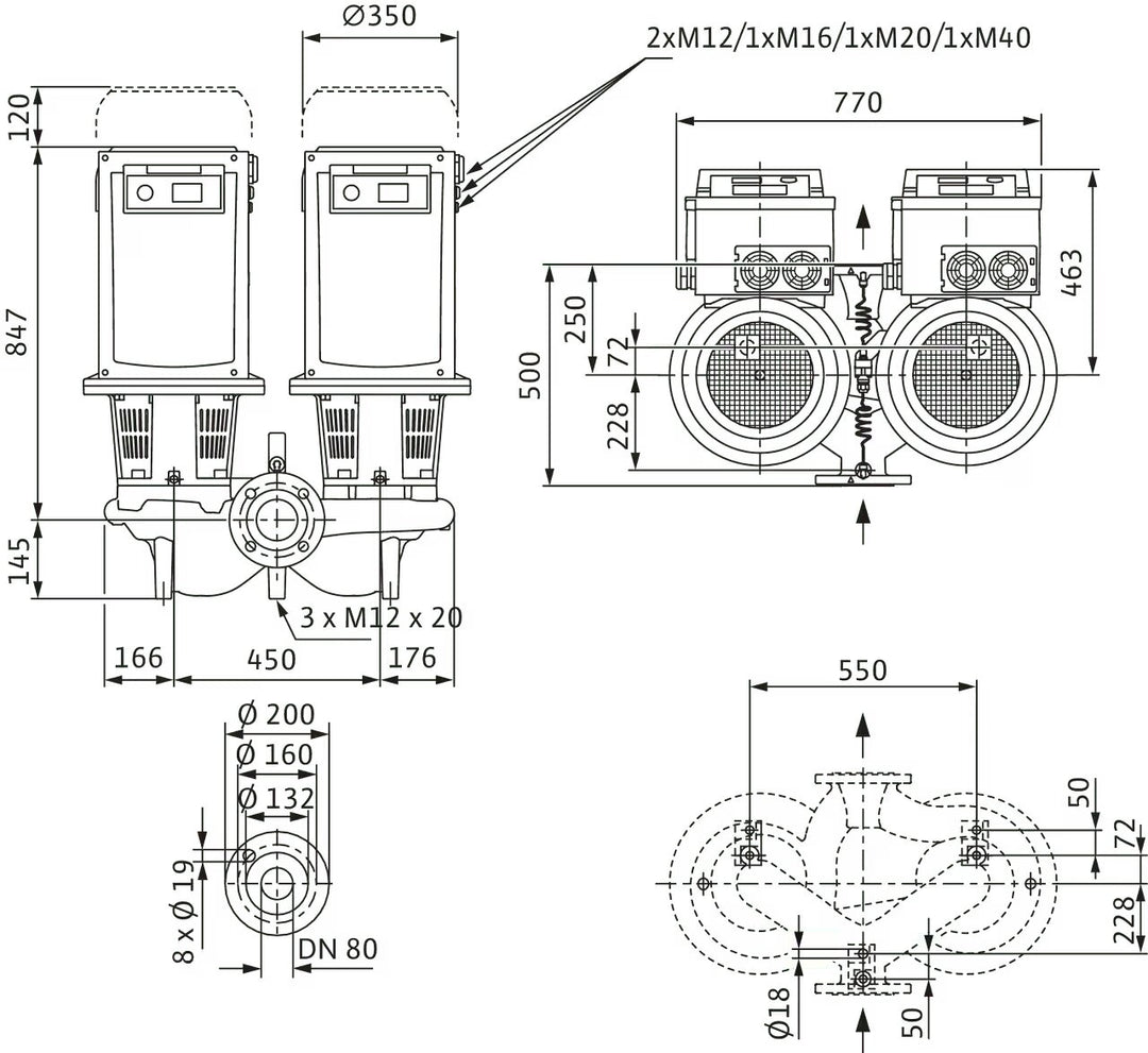 WILO Trockenläufer-Doppelpumpe DL-E 80/200-22/2-S1 Art. 2171081