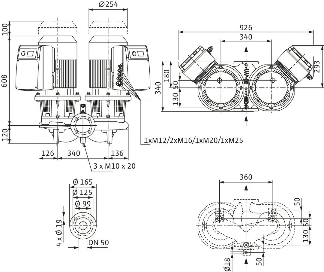 WILO Trockenläufer-Doppelpumpe DL-E 50/160-5,5/2-R1-S1 Art 2171096
