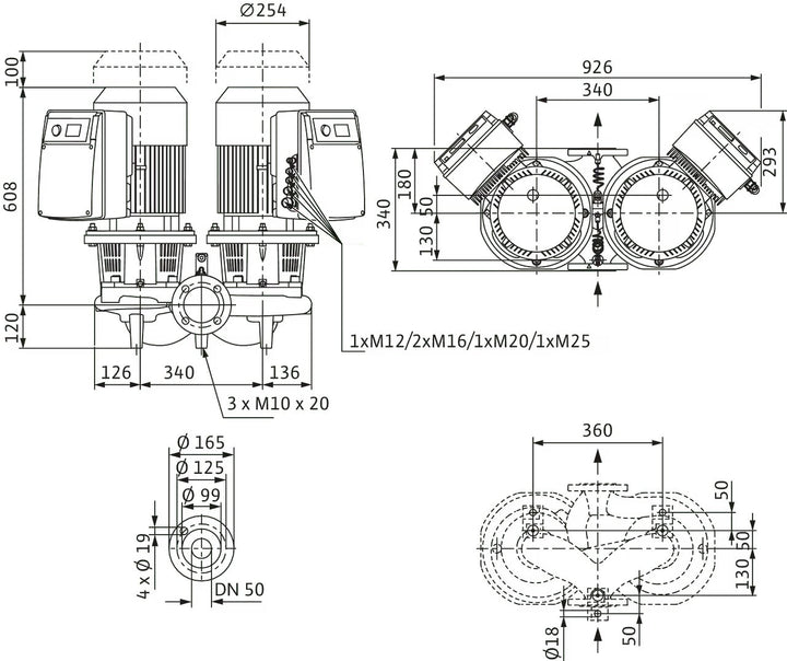 WILO Trockenläufer-Doppelpumpe DL-E 50/160-5,5/2-R1-S1 Art 2171096