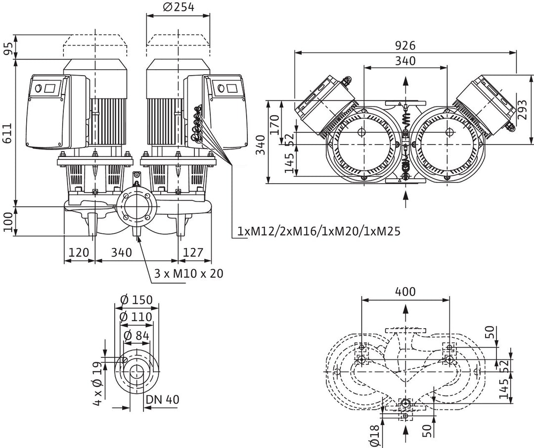 WILO Trockenläufer-Doppelpumpe DL-E 40/170-5,5/2-R1 Art. 2159458