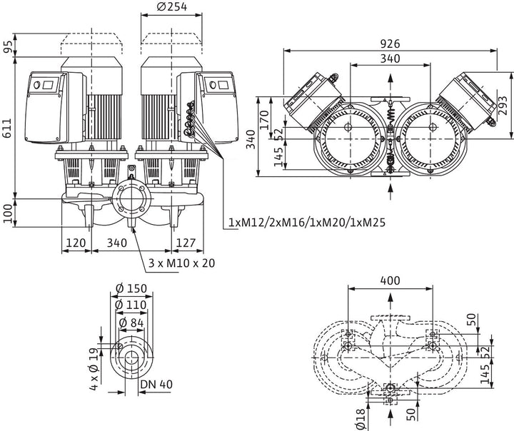 WILO Trockenläufer-Doppelpumpe DL-E 40/170-5,5/2-R1 Art. 2159458