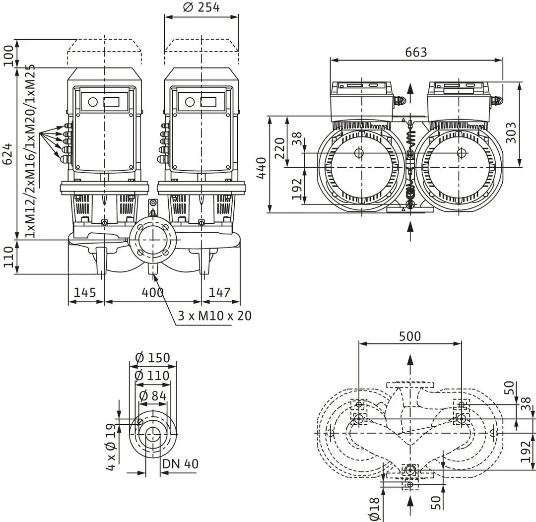 WILO Trockenläufer-Doppelpumpe DL-E 40/200-7,5/2-R1 Art. 2159459