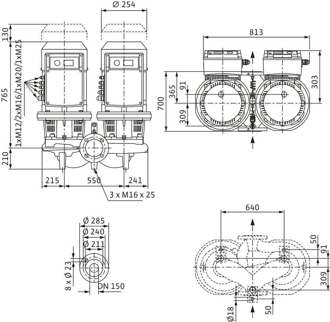 WILO Trockenläufer-Doppelpumpe DL-E 150/190-5,5/4-R1-S1 Art 2193276