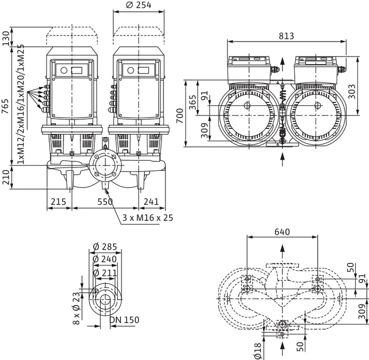 WILO Trockenläufer-Doppelpumpe DL-E 150/190-5,5/4-R1 Art. 2159472