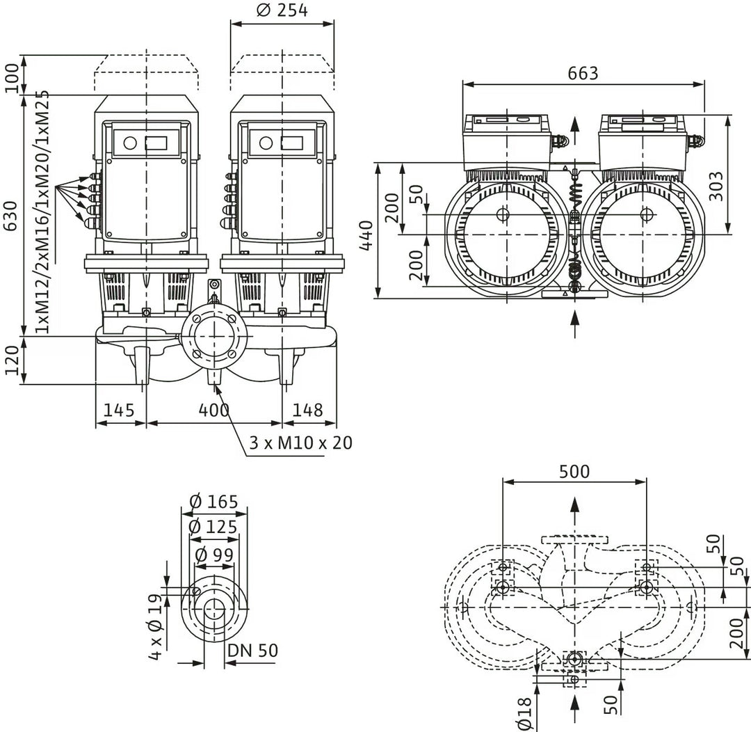WILO Trockenläufer-Doppelpumpe DL-E 50/180-7,5/2-R1-S1 Art 2171098
