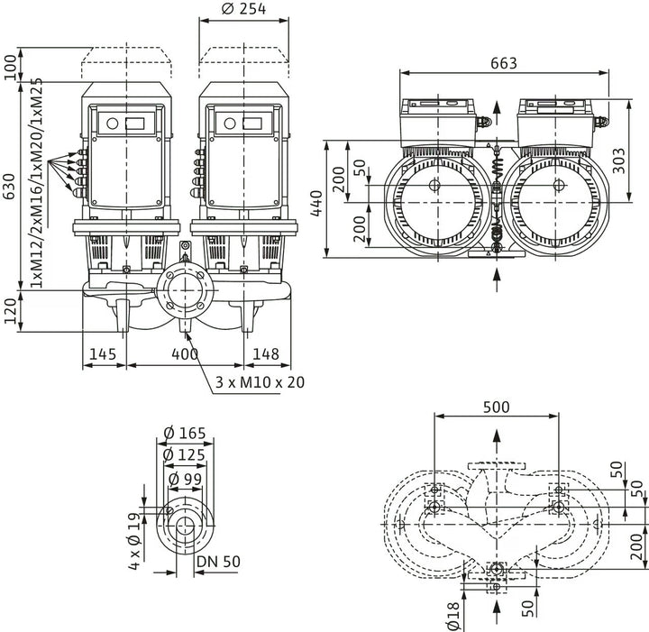 WILO Trockenläufer-Doppelpumpe DL-E 50/180-7,5/2-R1-S1 Art 2171098