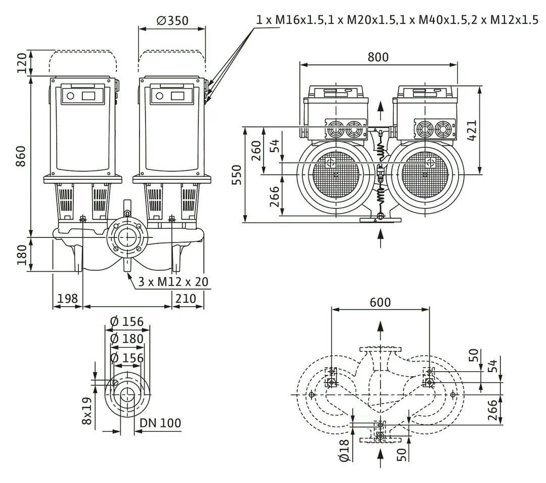 WILO Trockenläufer-Doppelpumpe DL-E 100/270-11/4 Art 2217418