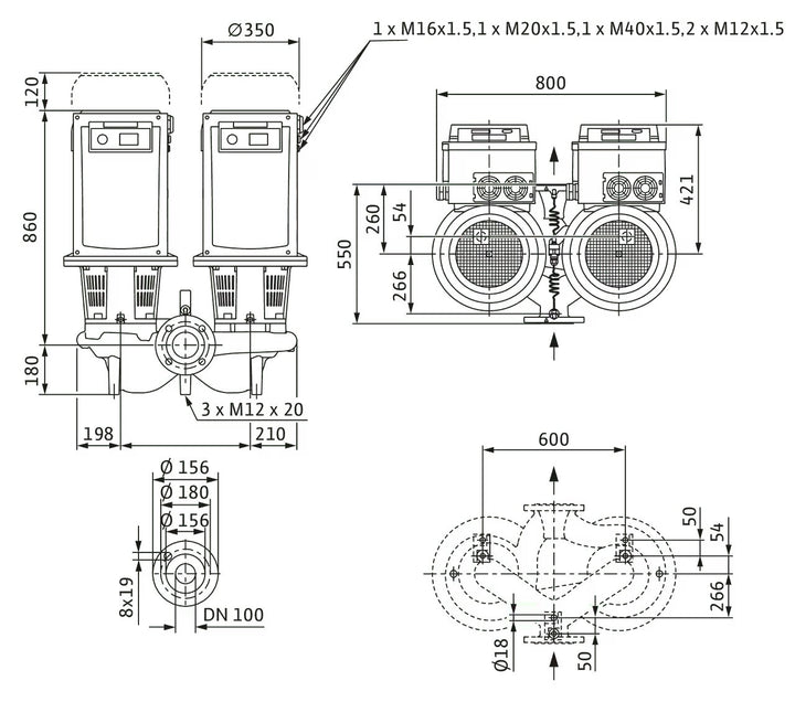 WILO Trockenläufer-Doppelpumpe DL-E 100/270-11/4 Art 2217418