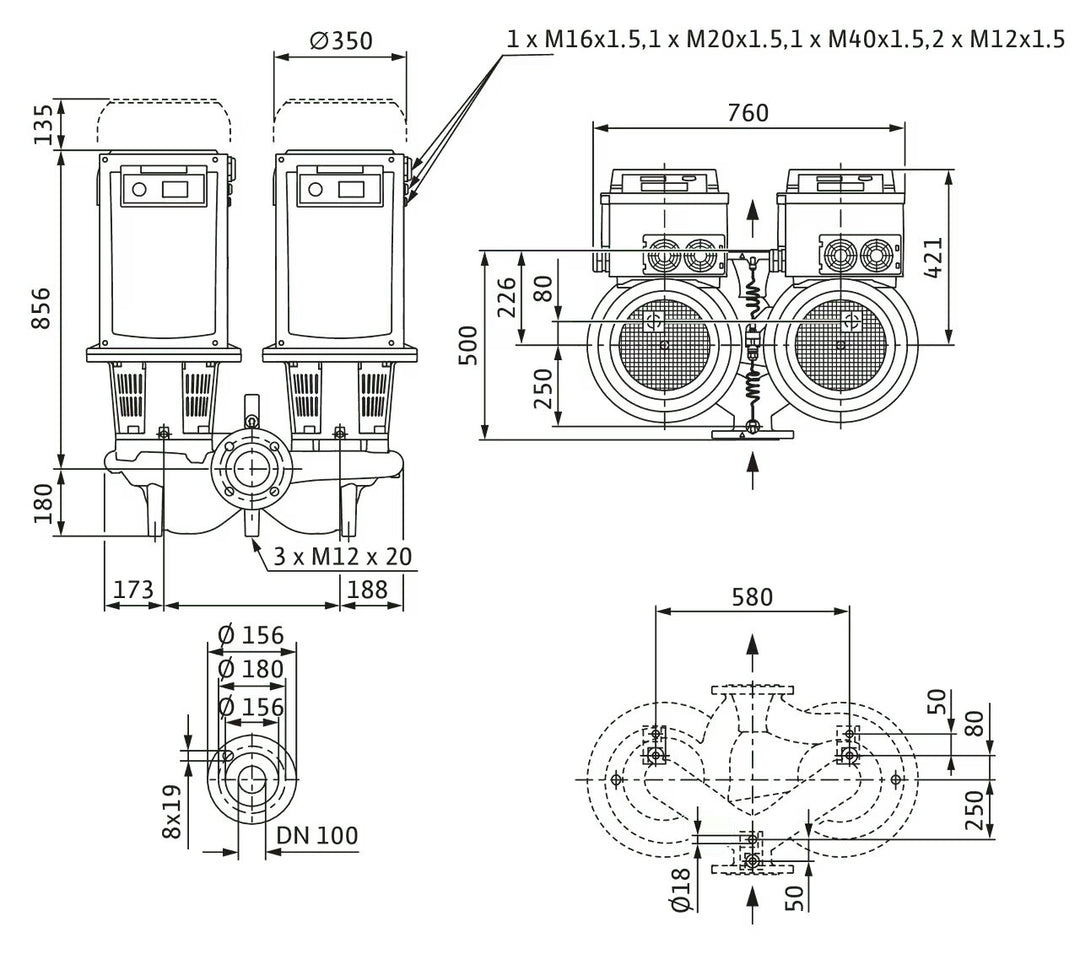 WILO Trockenläufer-Doppelpumpe DL-E 100/160-18,5/2 Art. 2217416