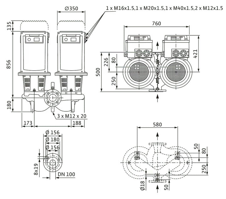 WILO Trockenläufer-Doppelpumpe DL-E 100/160-18,5/2 Art. 2217416