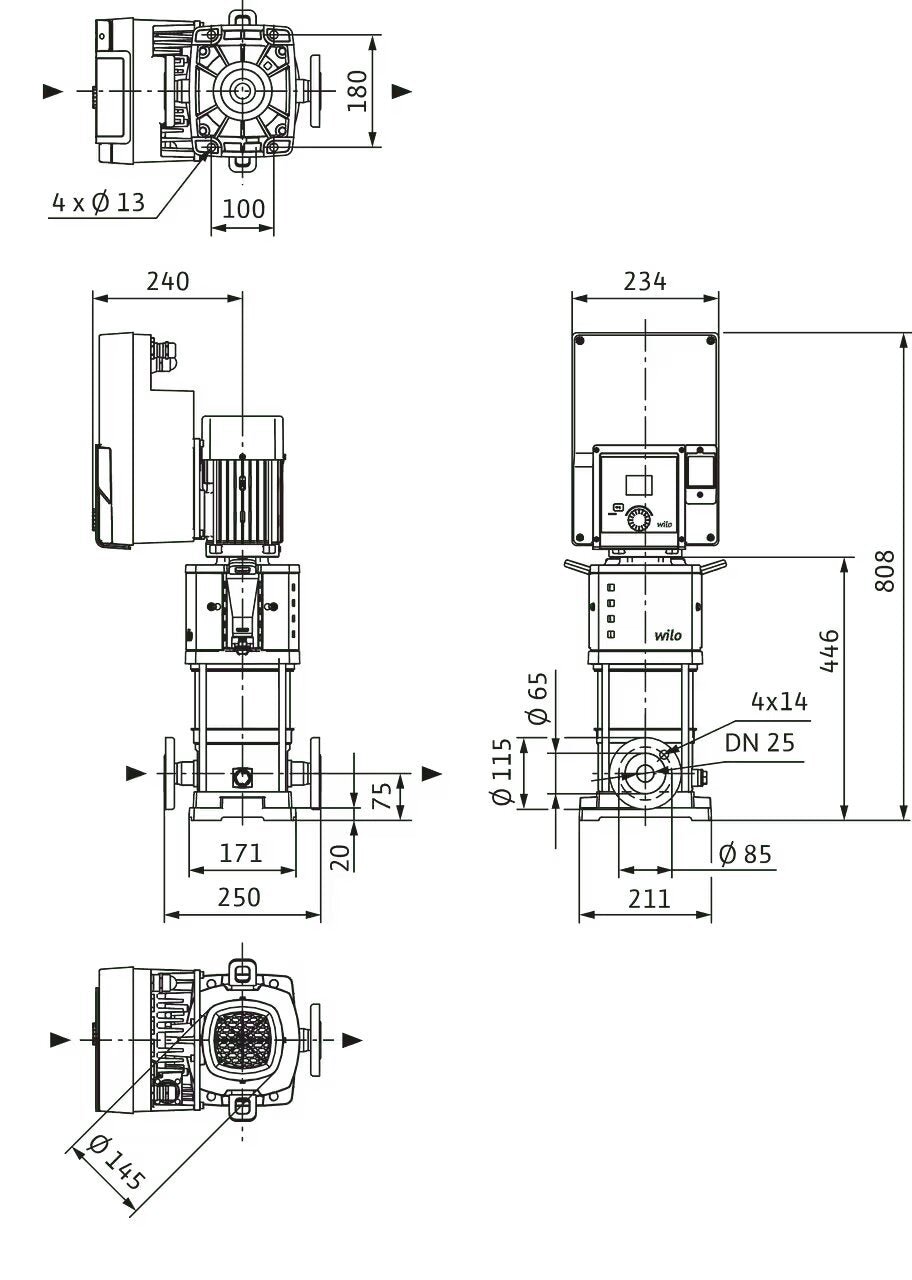 WILO Hochdruck-Kreiselpumpe Helix2.0-VE404-2/25/V/KS/3 Art. 4250687