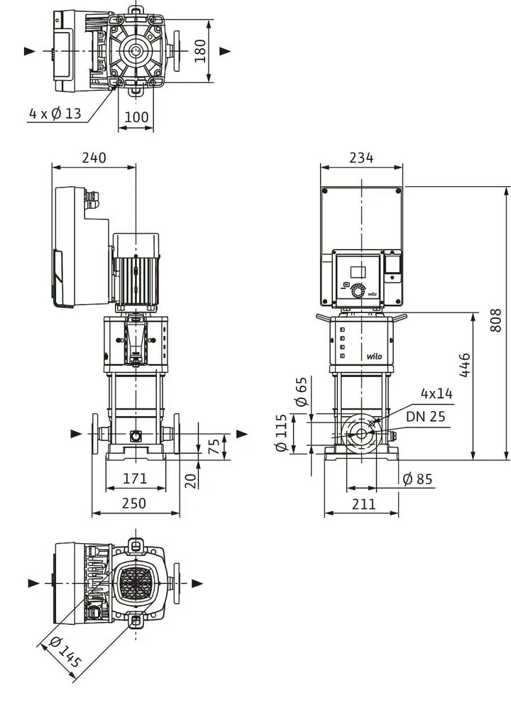 WILO Hochdruck-Kreiselpumpe Helix2.0-VE404-2/25/V/KS/3 Art. 4250687