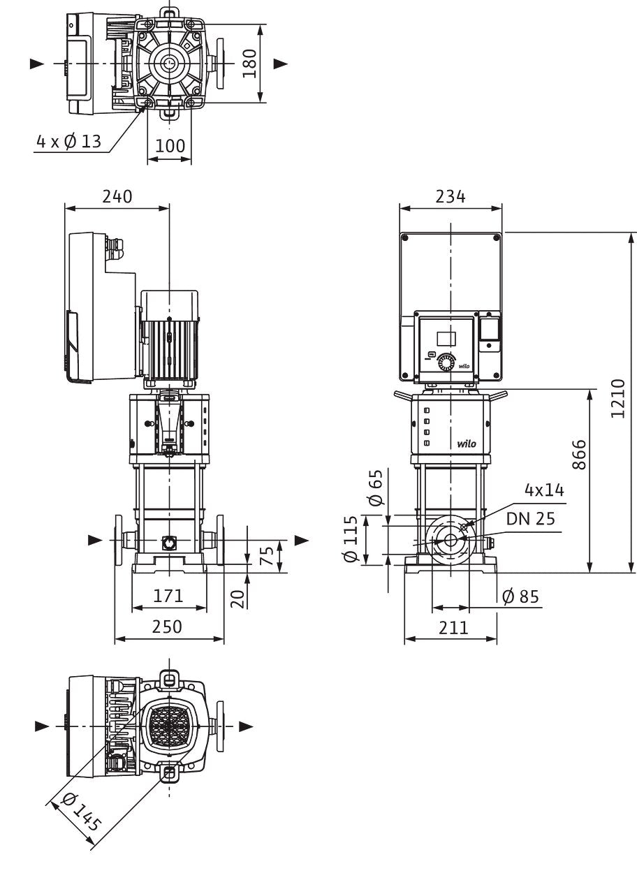 WILO Hochdruck-Kreiselpumpe Helix2.0-VE220-2/25/V/KS/3 Art. 4250675
