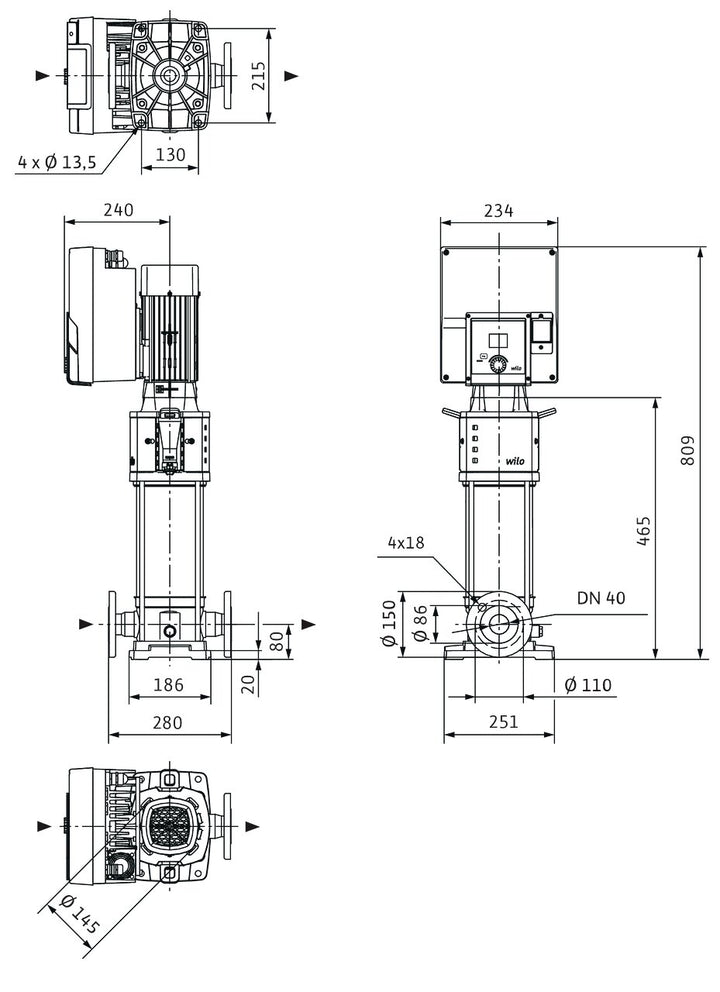 WILO Hochdruck-Kreiselpumpe Helix2.0-VE1003-2/25/V/KS/3 Art. 4250786