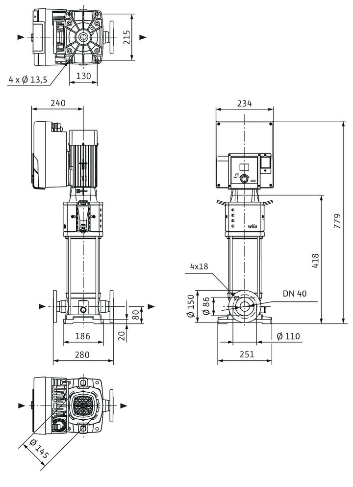WILO Hochdruck-Kreiselpumpe Helix2.0-VE1002-2/25/V/KS/3 Art. 4250780