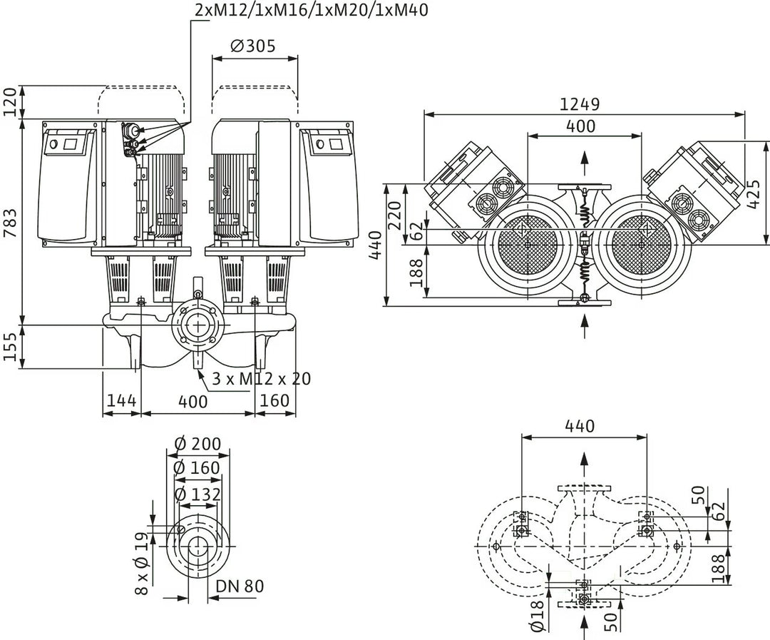 WILO Trockenläufer-Doppelpumpe DL-E 80/160-11/2-S1 Art. 2171078