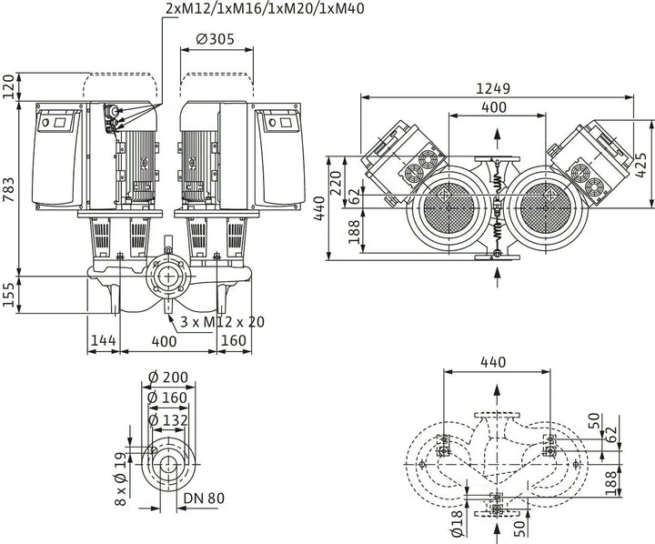 WILO Trockenläufer-Doppelpumpe DL-E 80/160-11/2-S1 Art. 2171078