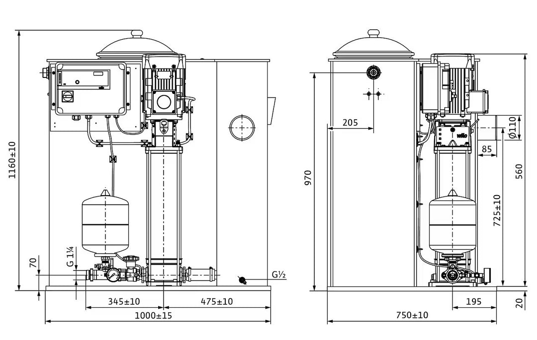 WILO Kompakt-Druckerhöhungsanlage, mit Vorbehälter Economy CO/T-1 Helix V 403/EC Art. 2554257