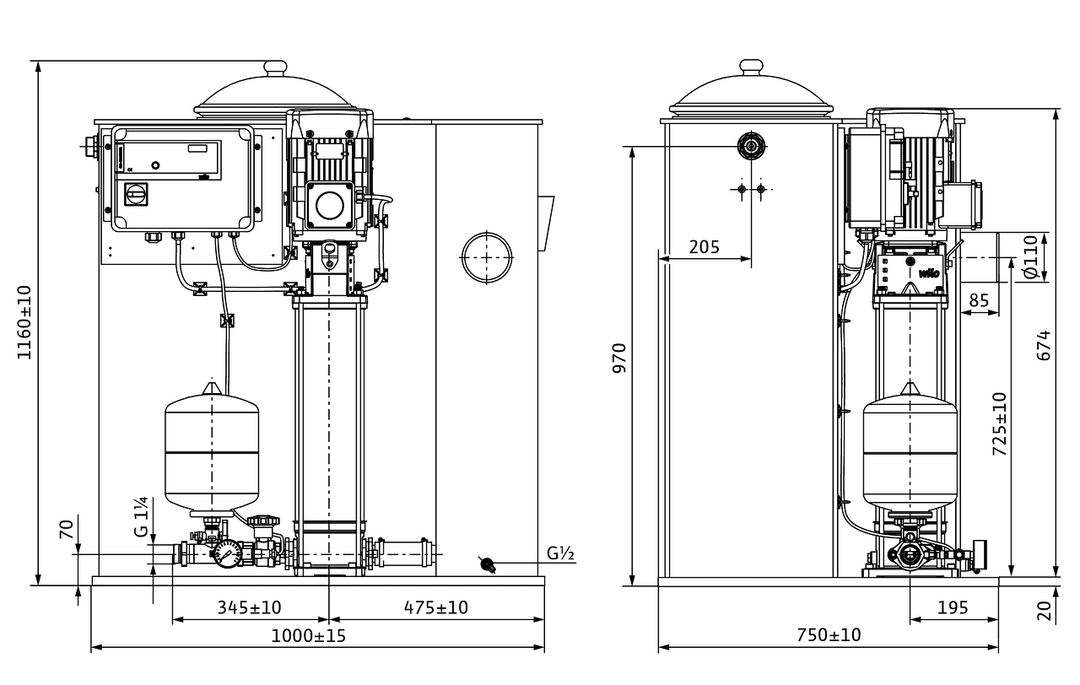 WILO Kompakt-Druckerhöhungsanlage, mit Vorbehälter Economy CO/T-1 Helix V 407/EC Art. 2554260
