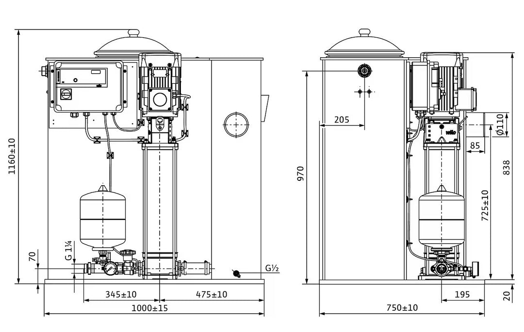 WILO Kompakt-Druckerhöhungsanlage, mit Vorbehälter Economy CO/T-1 Helix V 608/EC Art. 2554269