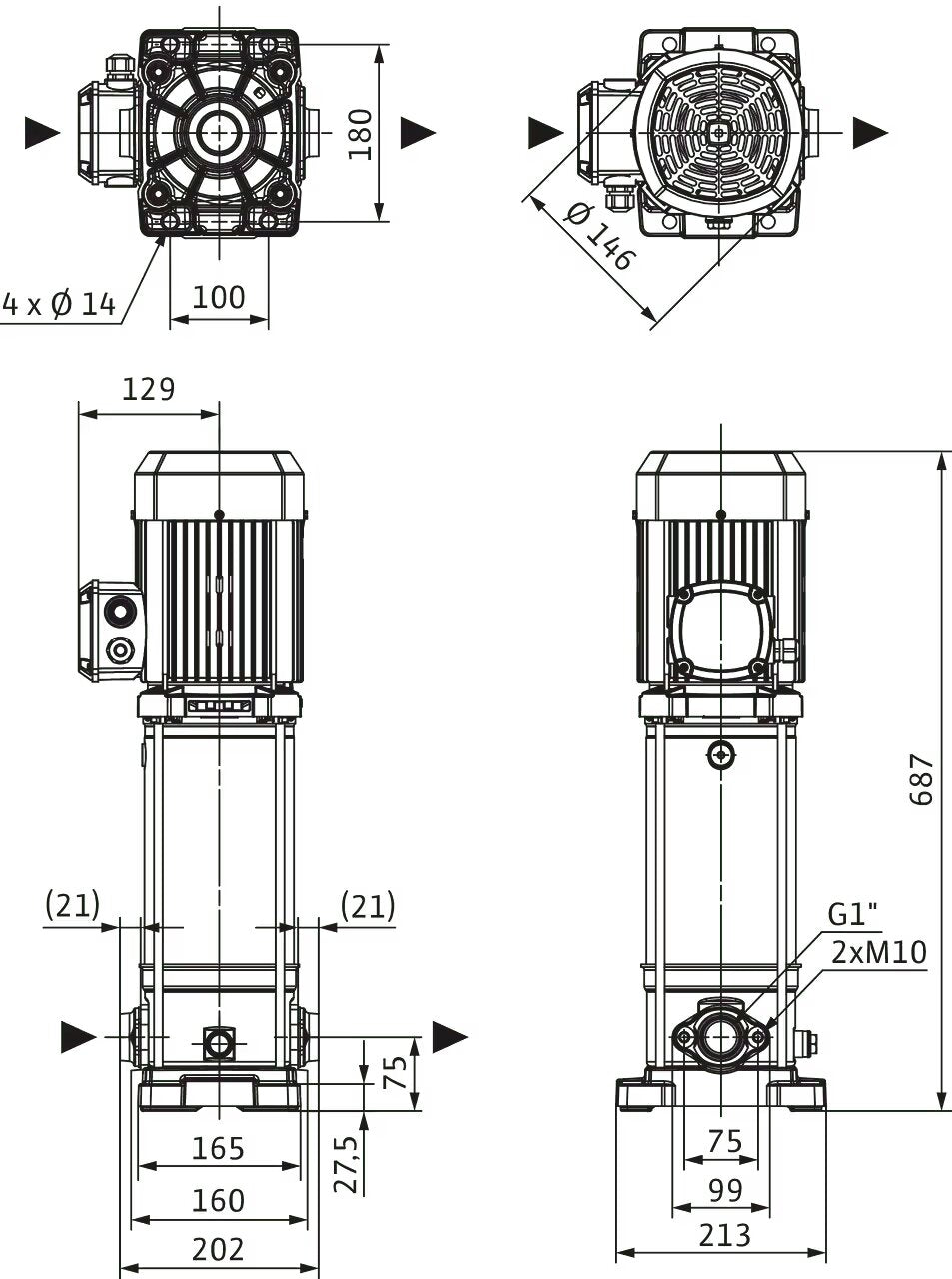 WILO Hochdruck-Kreiselpumpe  Medana CV1-L.213-1/E/E/16O Art. 4240474