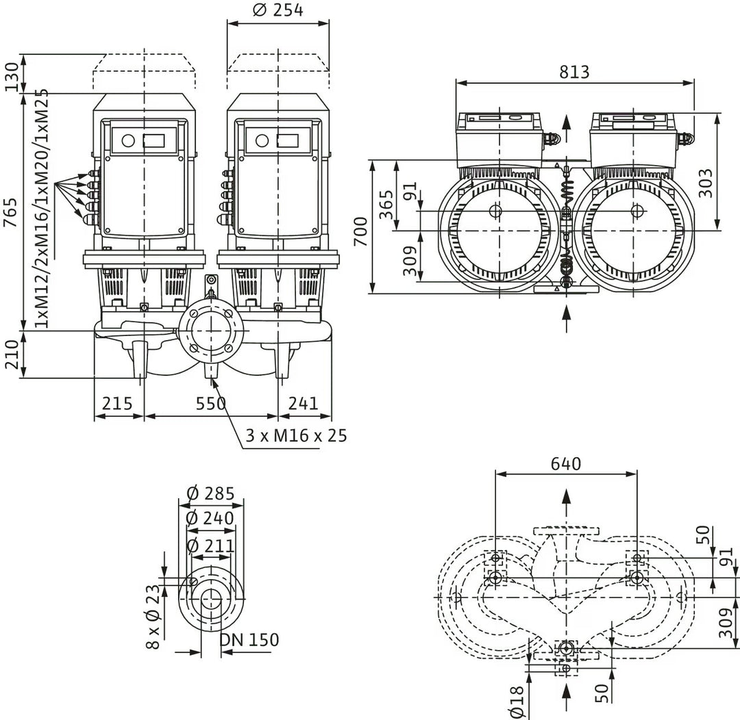 WILO Trockenläufer-Doppelpumpe DL-E 150/200-7,5/4-R1-S1 Art 2193277