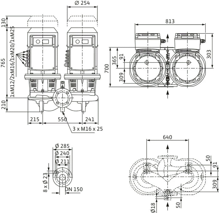 WILO Trockenläufer-Doppelpumpe DL-E 150/200-7,5/4-R1-S1 Art 2193277