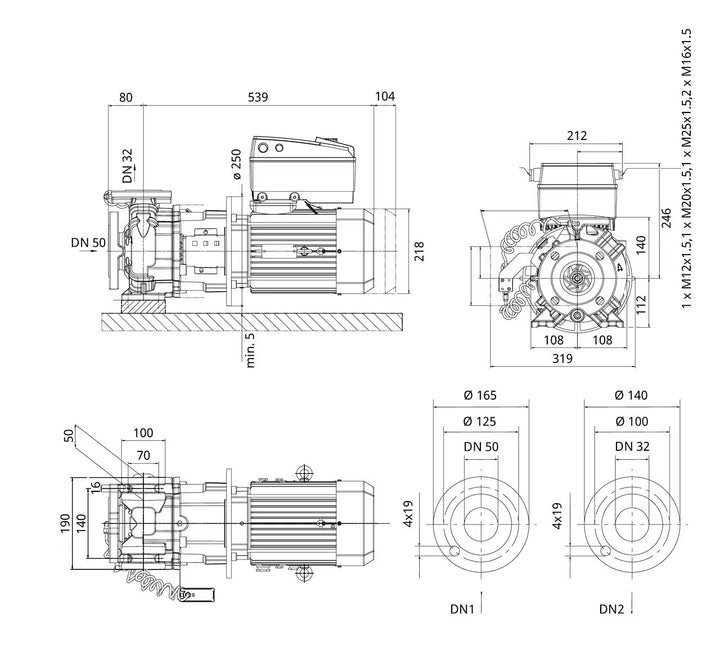 WILO Einstufige Trockenläufer BL-E32/125-4/2-S1 Art. 2222431