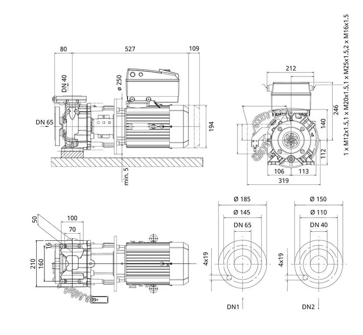WILO Einstufige Trockenläufer-Kreiselpumpe BL-E40/105-3/2 Art. 2222290