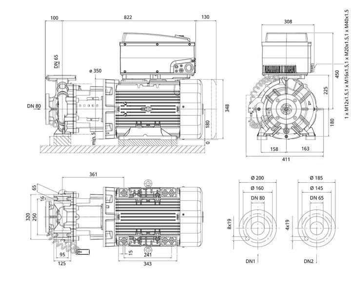 WILO Einstufige Trockenläufer-Kreiselpumpe BL-E65/180-22/2 Art. 2221230