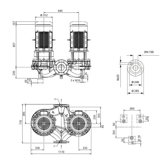 WILO Einstufigen Trockenläufer-Kreiselpumpe Atmos GIGA-D 150/305-37/4-P6 Art: 2225596