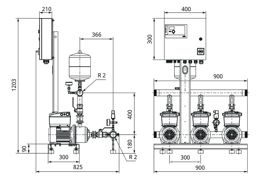 WILO Kompakt-Druckerhöhungsanlage Comfort-Vario COR-3MHIE204EM/ECe (1~230 V, 50/60 Hz) Art. 2554883