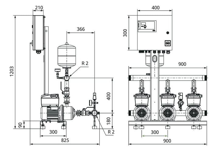 WILO Kompakt-Druckerhöhungsanlage Comfort-Vario COR-3MHIE204EM/ECe (1~230 V, 50/60 Hz) Art. 2554883